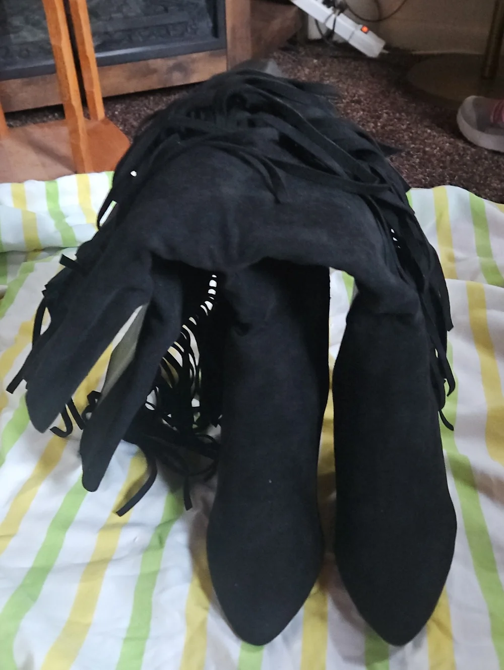 Women's Black Fringe Over-the-Knee Boots